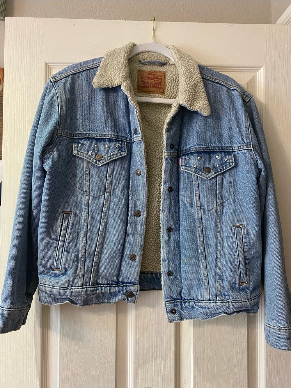 Levi's Light Blue Denim Sherpa Jacket with Cream Collar